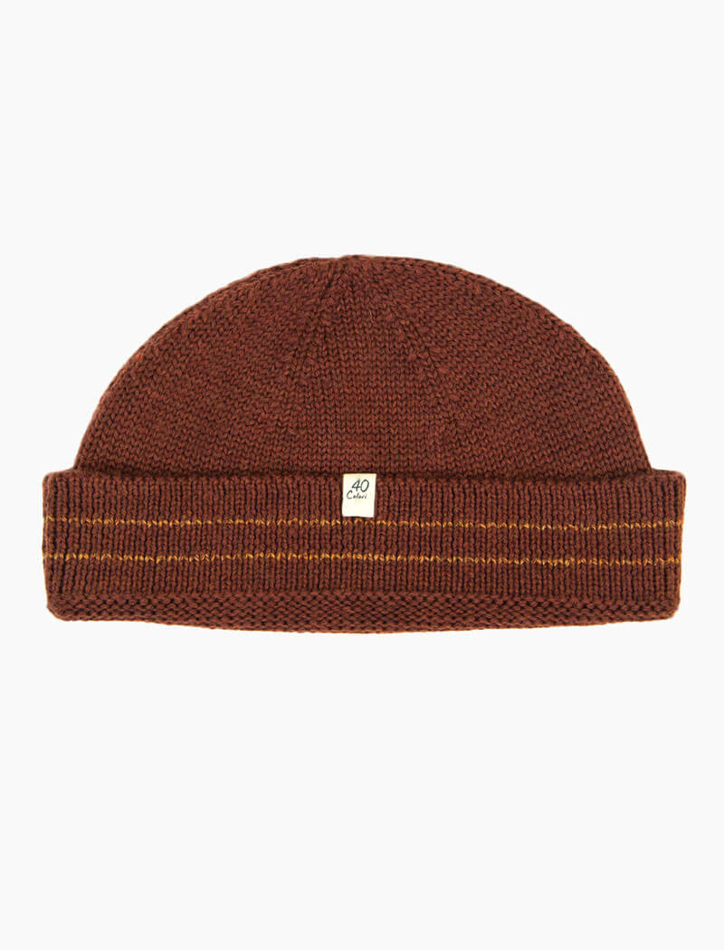 Burgundy Striped 100% Wool Fisherman Beanie | 40 Colori