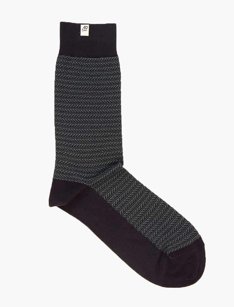 Charcoal & Mint Detailed Striped Organic Cotton Socks | 40 Colori