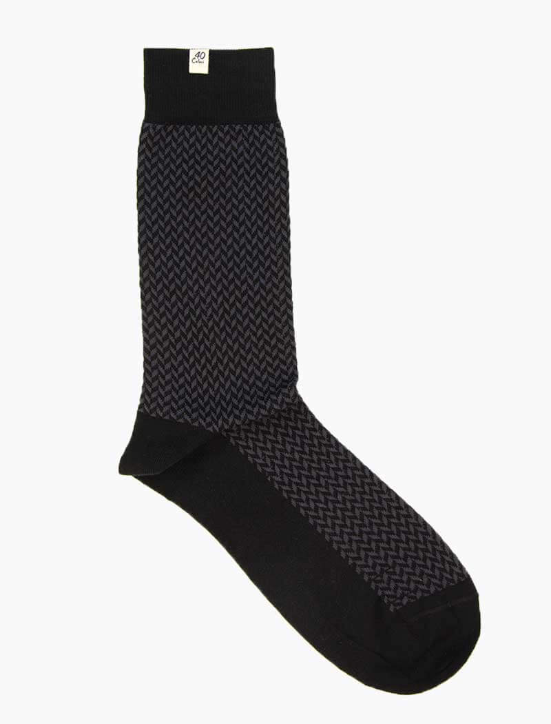 Black & Grey Herringbone Organic Cotton Socks | 40 Colori