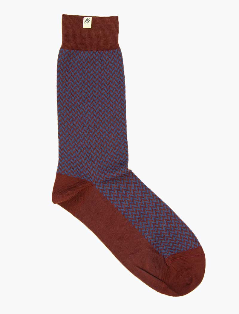 Burgundy & Petrol Herringbone Organic Cotton Socks | 40 Colori