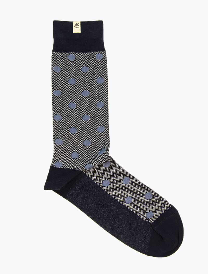 Navy & Light Blue Polka Dot & Chevron Organic Cotton Socks | 40 Colori