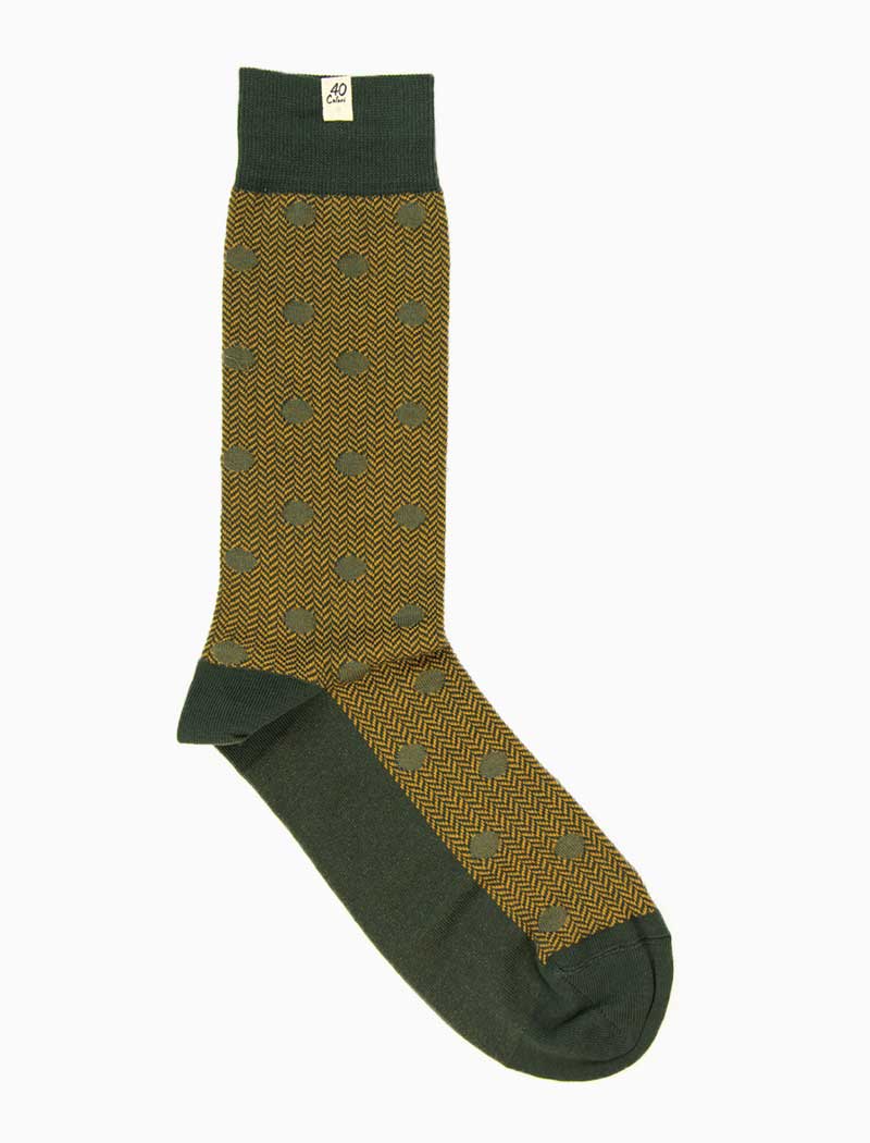 Olive Green & Mustard Polka Dot & Chevron Organic Cotton Socks | 40 Colori