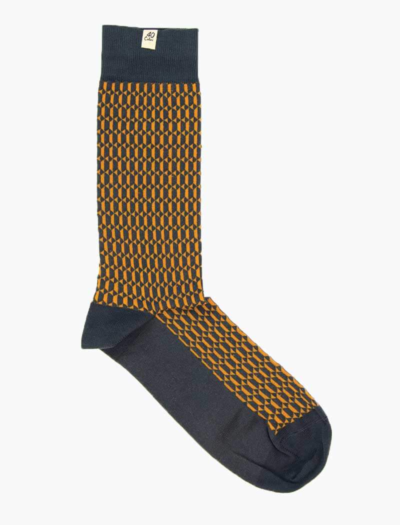 Grey Blue & Orange Hexagon Organic Cotton Socks | 40 Colori