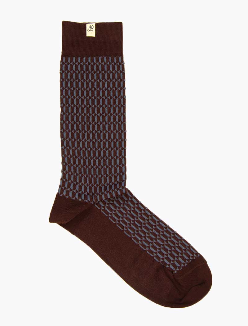 Burgundy & Jeans Blue Hexagon Organic Cotton Socks | 40 Colori