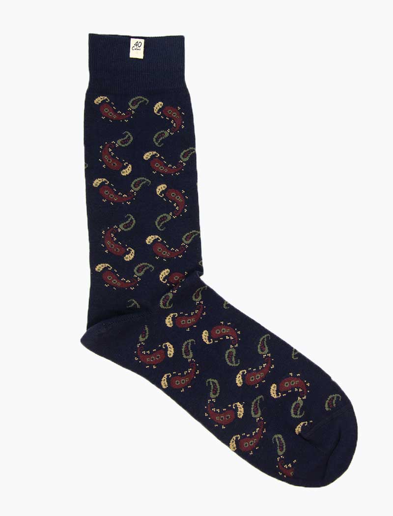 Navy Paisley Organic Cotton Socks | 40 Colori