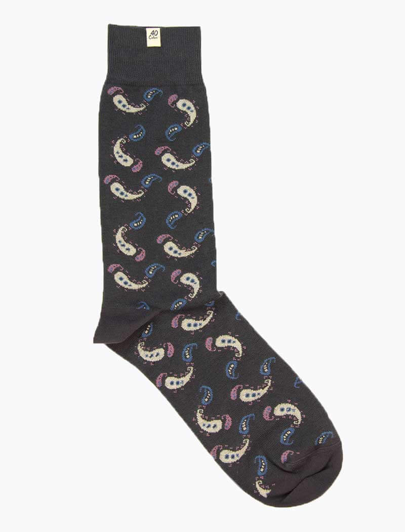 Grey Paisley Organic Cotton Socks | 40 Colori