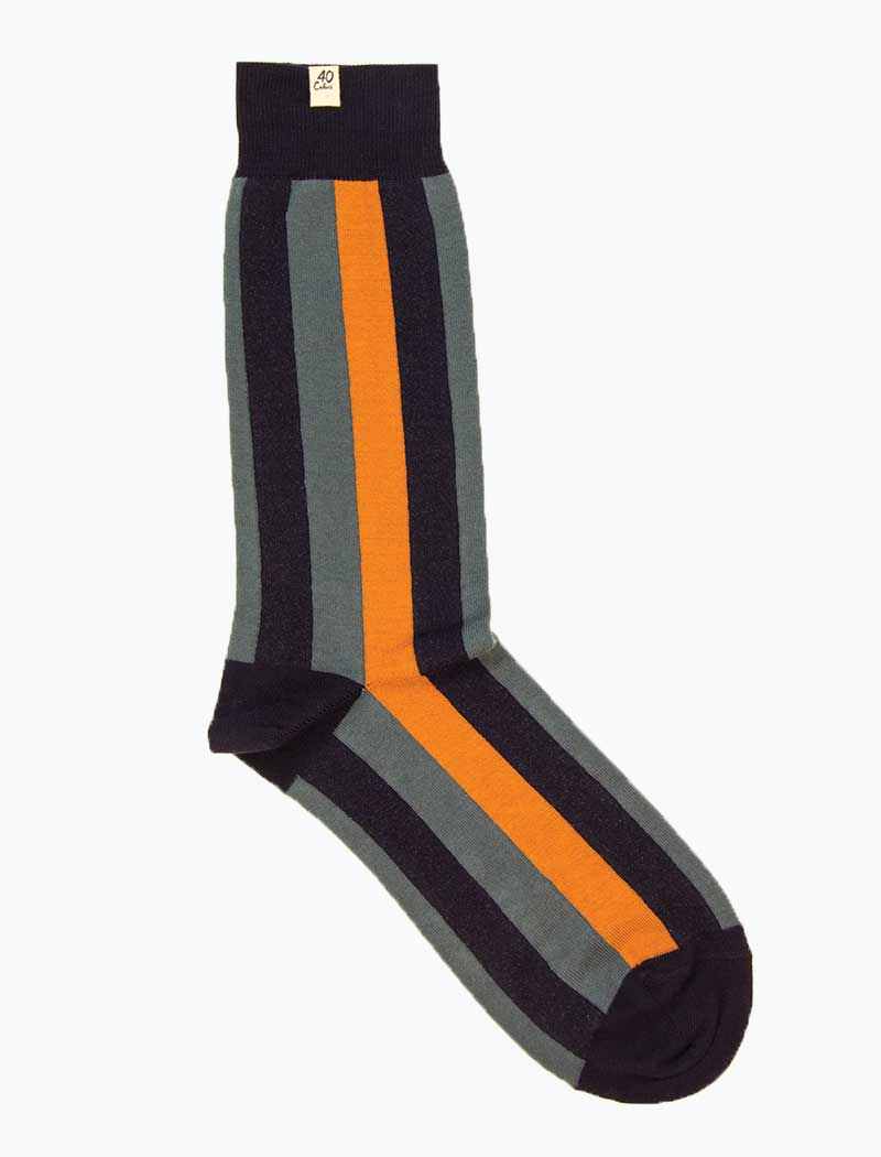 Navy Vertically Striped Organic Cotton Socks | 40 Colori