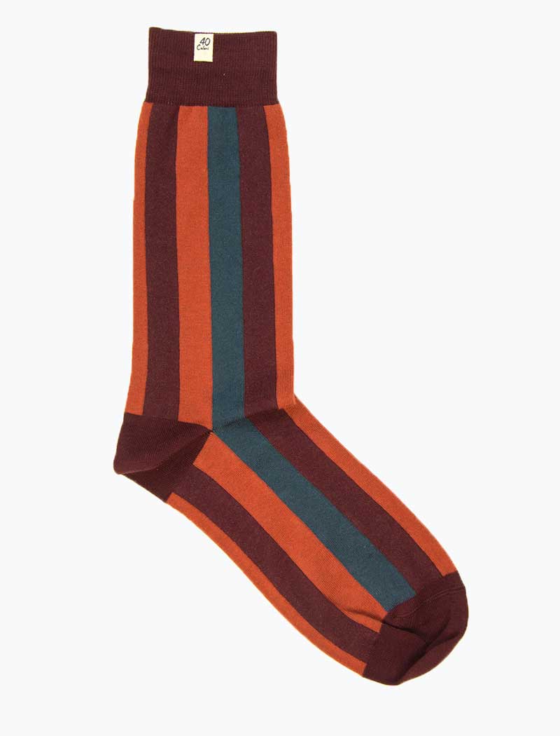 Burgundy Vertically Striped Organic Cotton Socks | 40 Colori