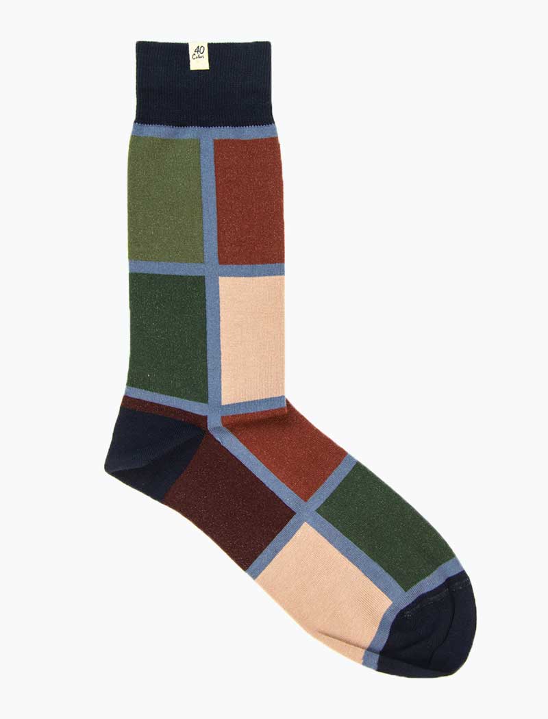 Navy Mondrian Organic Cotton Socks | 40 Colori