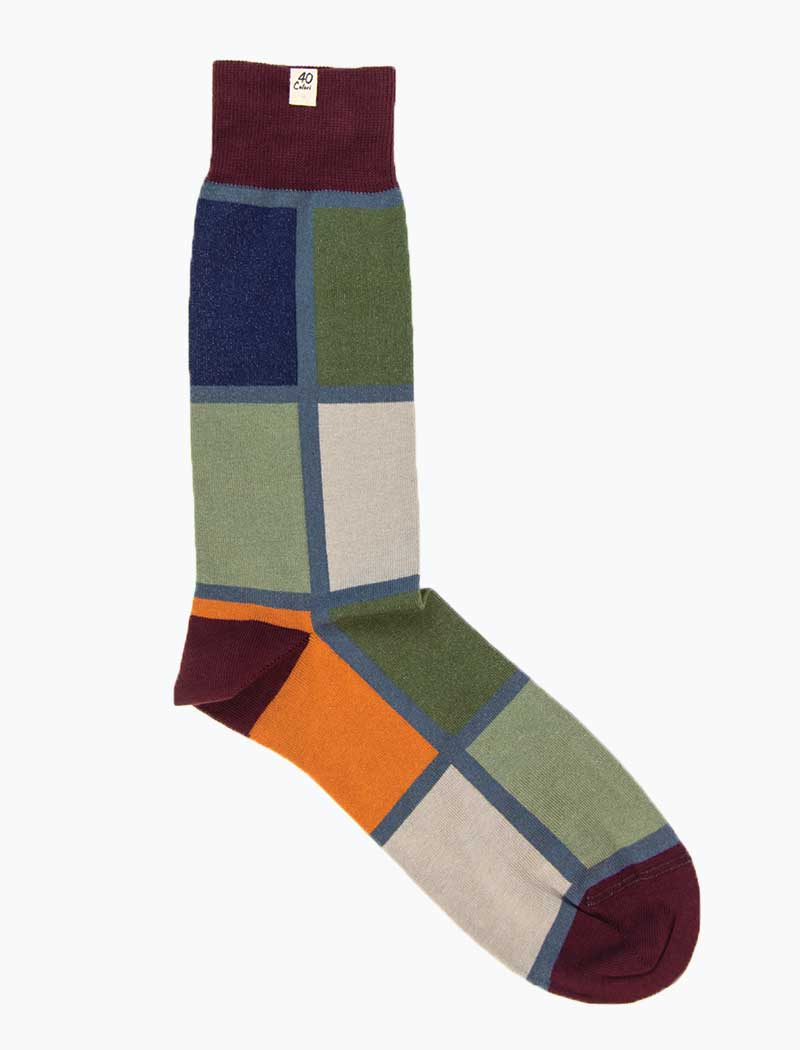 Burgundy Mondrian Organic Cotton Socks | 40 Colori