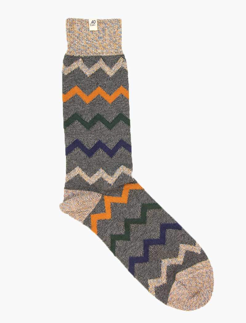 Grey Zigzag Thick Organic Cotton Socks | 40 Colori