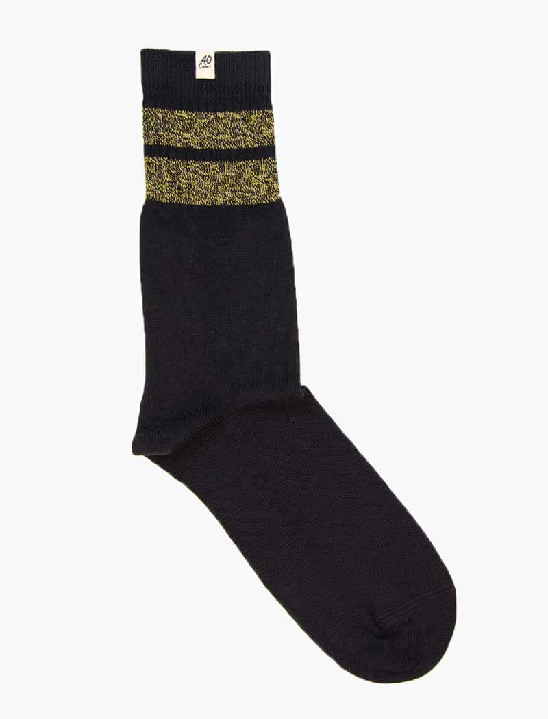 Charcoal & Yellow Double Striped Thick Organic Cotton Socks | 40 Colori