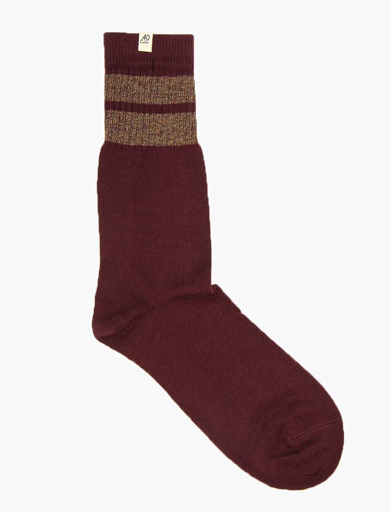 Burgundy & Brown Double Striped Thick Organic Cotton Socks | 40 Colori