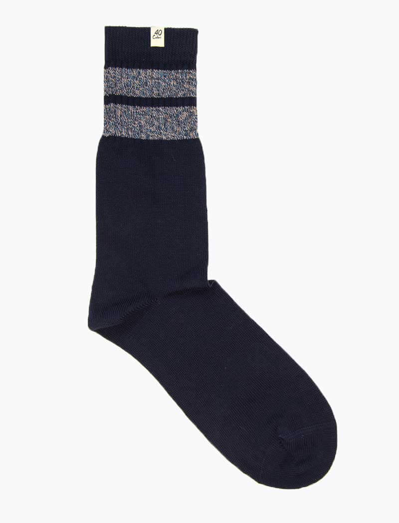 Navy & Light Blue Double Striped Thick Organic Cotton Socks | 40 Colori