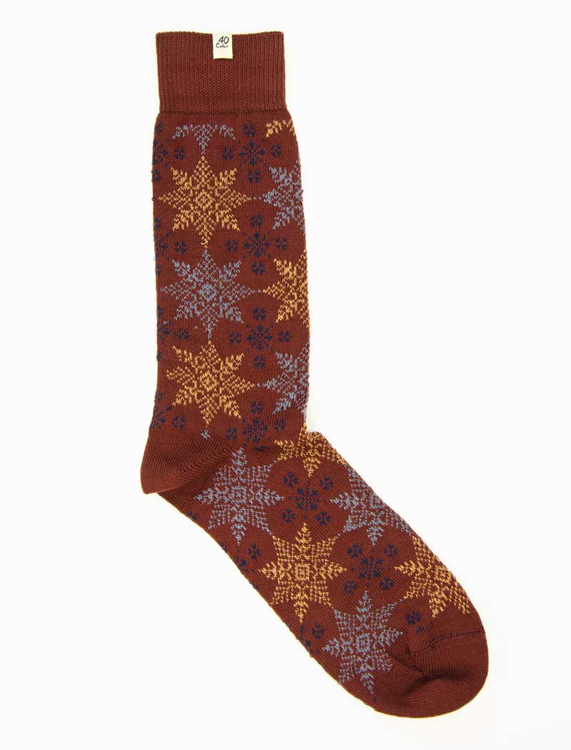 Burgundy Snowflakes Thick Organic Cotton Socks | 40 Colori