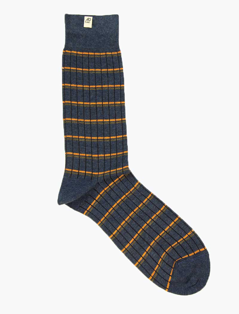 Blue Thin Striped Ribbed Organic Cotton Socks | 40 Colori