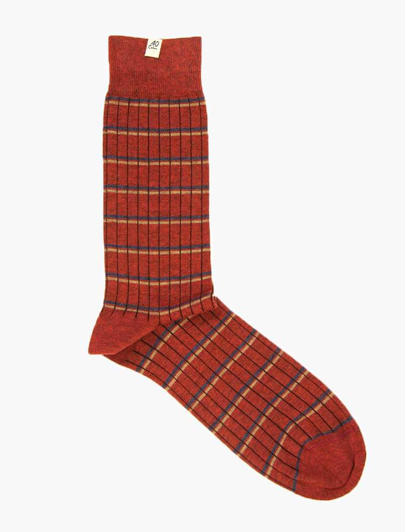 Red Thin Striped Ribbed Organic Cotton Socks | 40 Colori