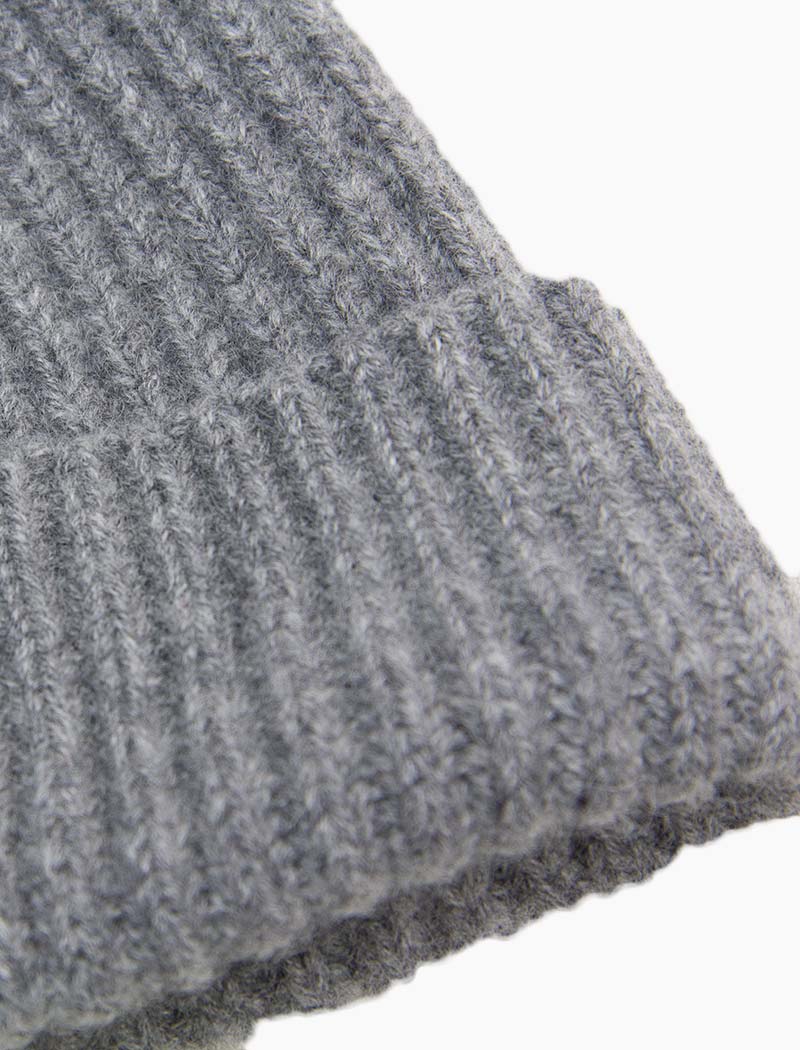 Grey Thick Ribbed Solid 100% Cashmere Fisherman Beanie | 40 Colori