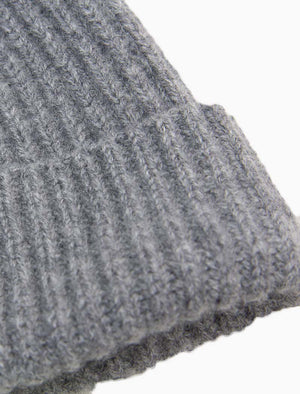 Grey Thick Ribbed Solid 100% Cashmere Fisherman Beanie | 40 Colori