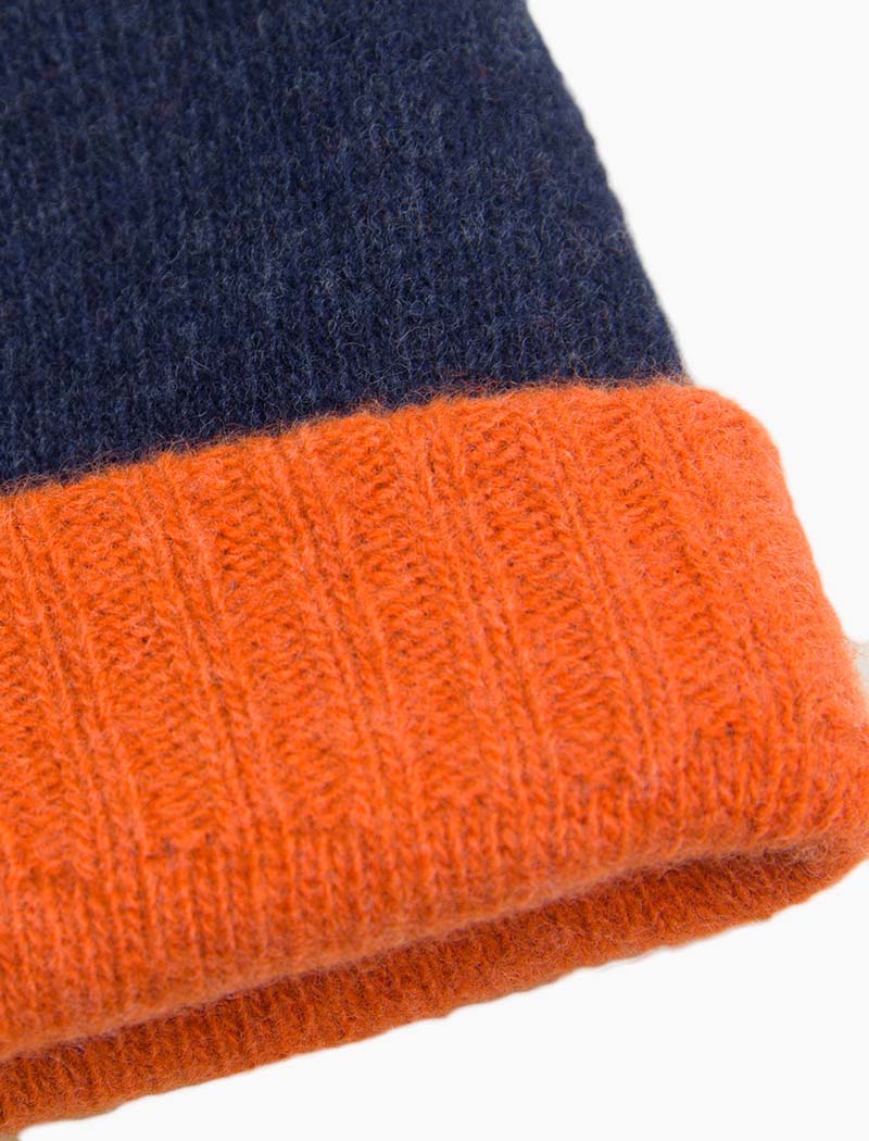 Navy & Orange Reversible Fitted Wool & Cashmere Beanie | 40 Colori