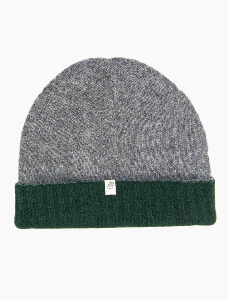 Grey & Green Reversible Fitted Wool & Cashmere Beanie | 40 Colori