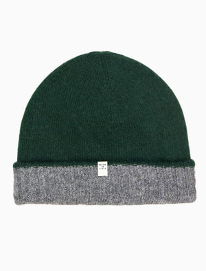 Grey & Green Reversible Fitted Wool & Cashmere Beanie | 40 Colori