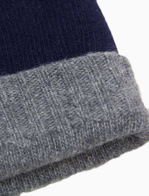 Navy & Grey Reversible Fitted Wool & Cashmere Beanie | 40 Colori