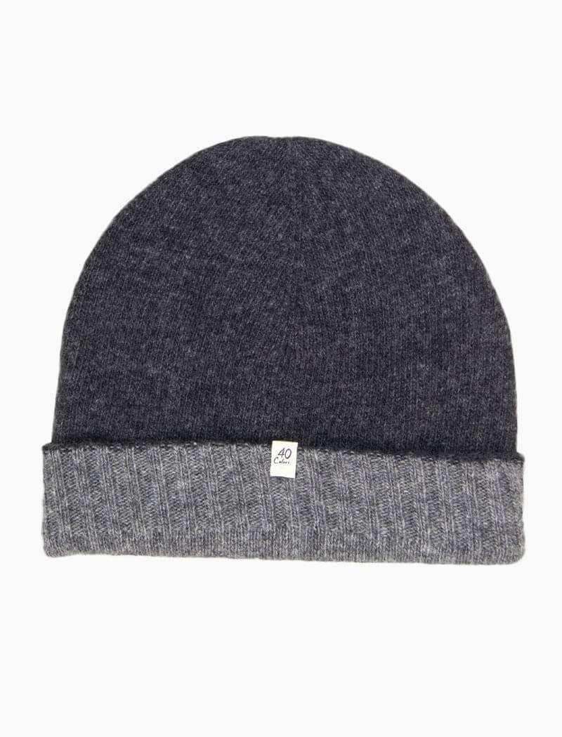 Charcoal & Grey Reversible Fitted Wool & Cashmere Beanie | 40 Colori