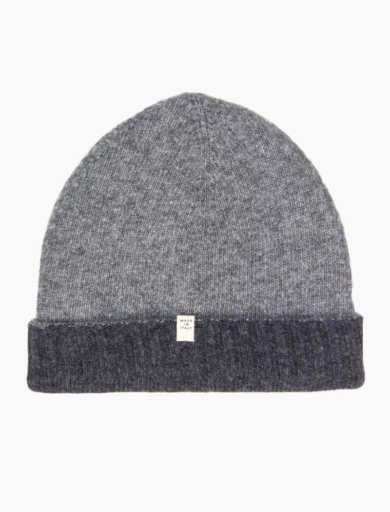 Charcoal & Grey Reversible Fitted Wool & Cashmere Beanie | 40 Colori