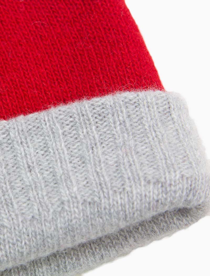 Red & Light Grey Reversible Fitted Wool & Cashmere Beanie | 40 Colori