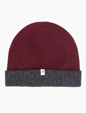 Burgundy & Grey Reversible Fitted Wool & Cashmere Beanie | 40 Colori