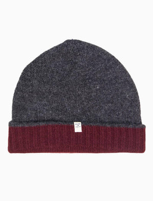 Burgundy & Grey Reversible Fitted Wool & Cashmere Beanie | 40 Colori
