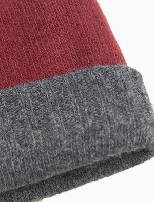 Burgundy & Grey Reversible Fitted Wool & Cashmere Beanie | 40 Colori