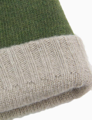 Green & Beige Reversible Fitted Wool & Cashmere Beanie | 40 Colori