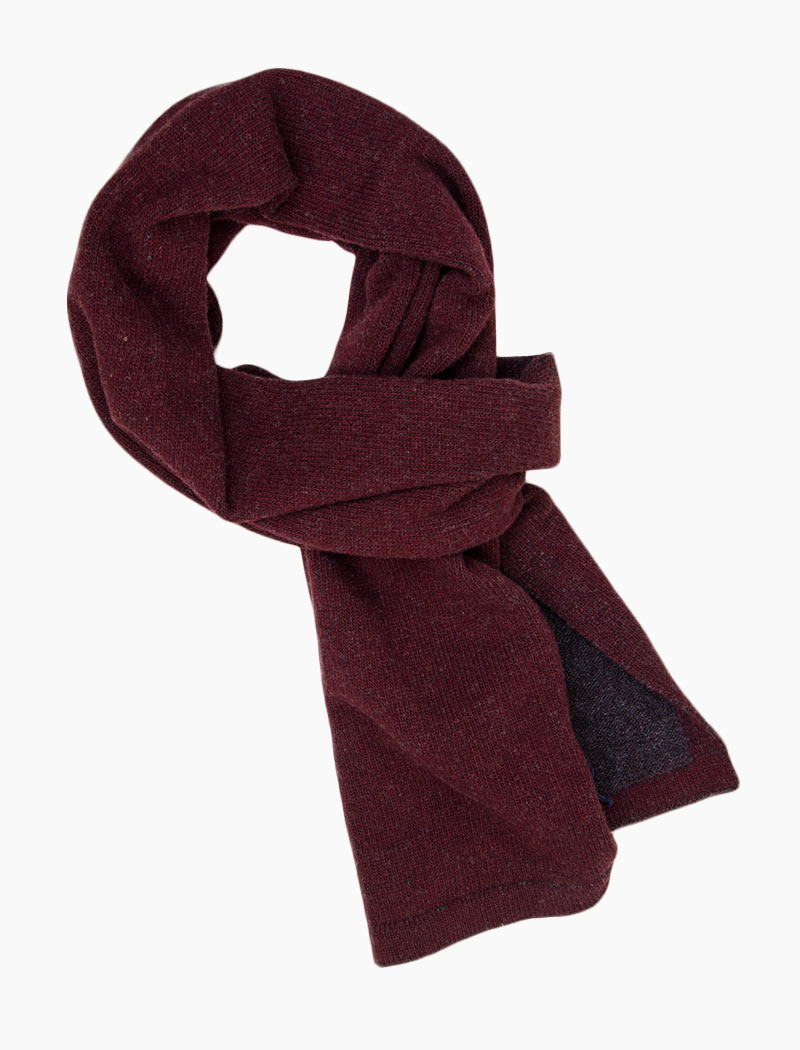 Burgundy & Grey Solid Reversible Knitted Wool & Cashmere Scarf | 40 Colori