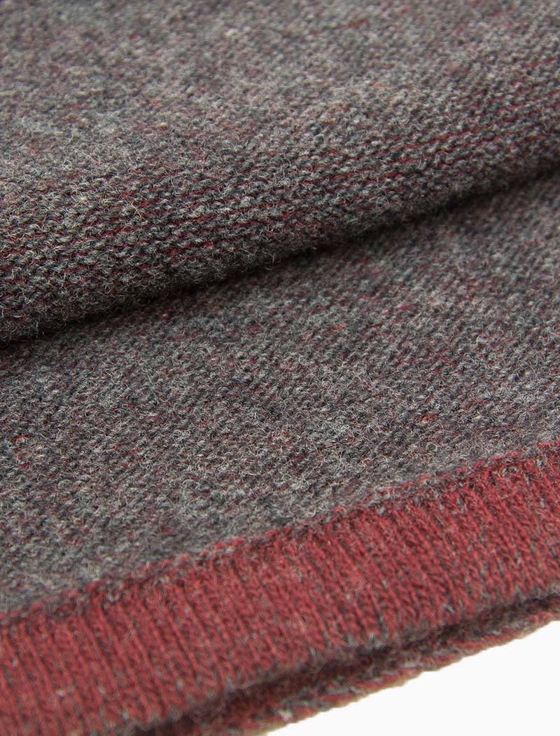 Burgundy & Grey Solid Reversible Knitted Wool & Cashmere Scarf | 40 Colori