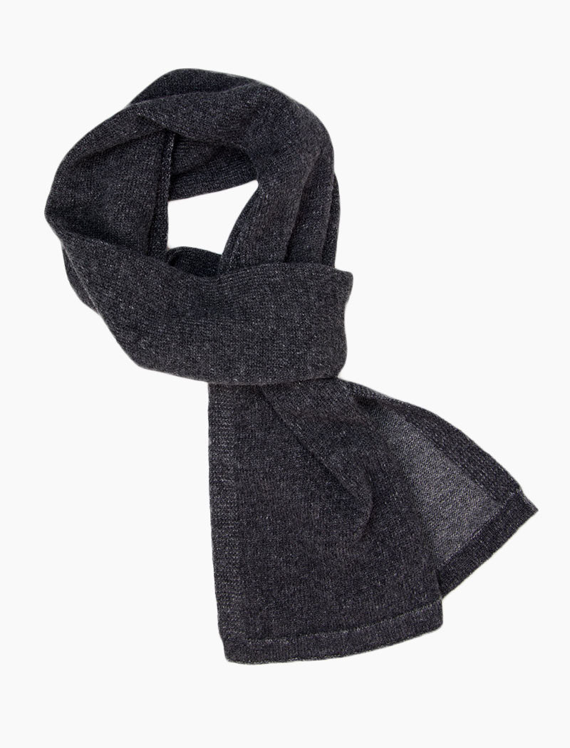 Charcoal & Grey Solid Reversible Knitted Wool & Cashmere Scarf - 40 Colori