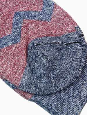 Red Horizontal Chevron Striped Linen Organic Cotton Socks | 40 Colori