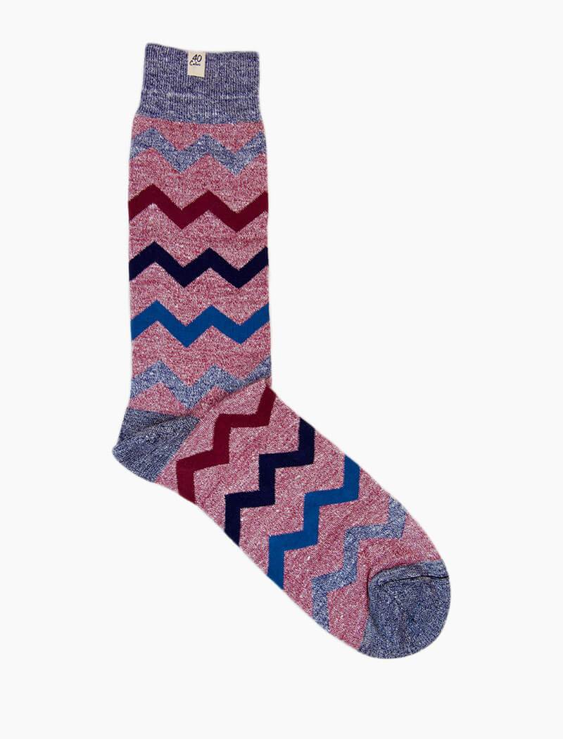 Red Horizontal Chevron Striped Linen Organic Cotton Socks | 40 Colori