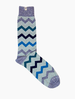 Teal Horizontal Chevron Striped Linen Organic Cotton Socks | 40 Colori