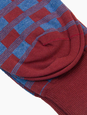 Burgundy Racing Squares Organic Cotton Socks | 40 Colori