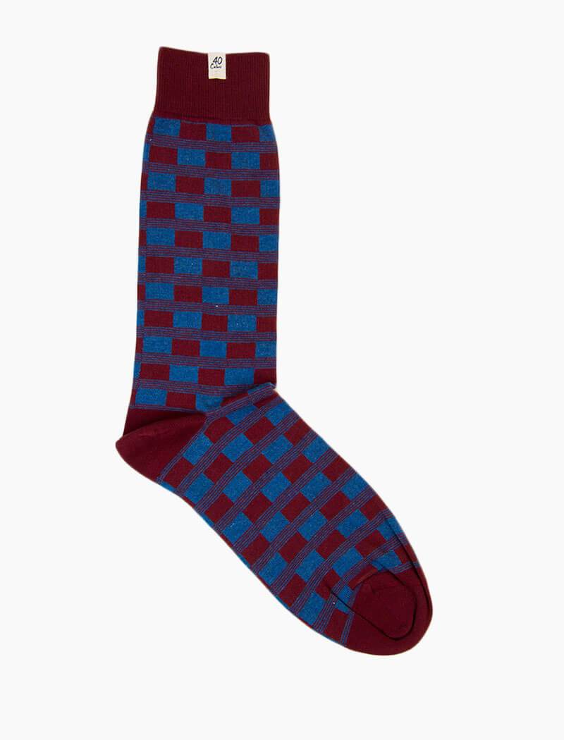 Burgundy Racing Squares Organic Cotton Socks | 40 Colori