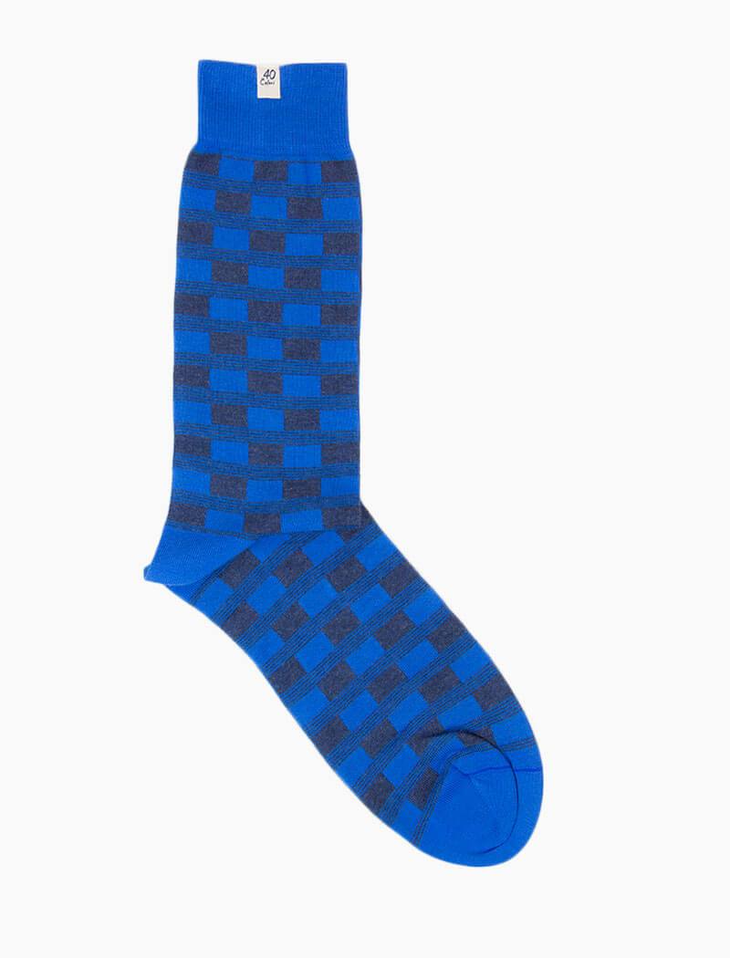 Blue Racing Squares Organic Cotton Socks | 40 Colori