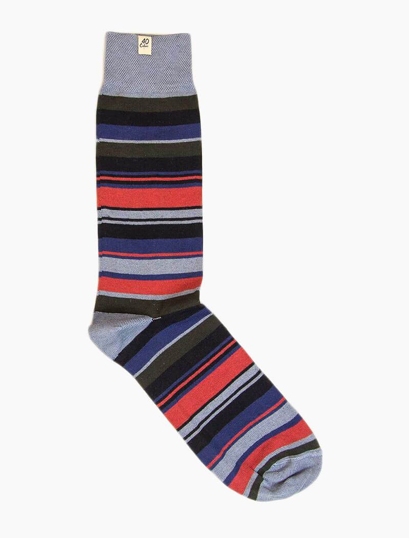 Light Blue Multi Striped Linen & Organic Cotton Socks | 40 Colori 