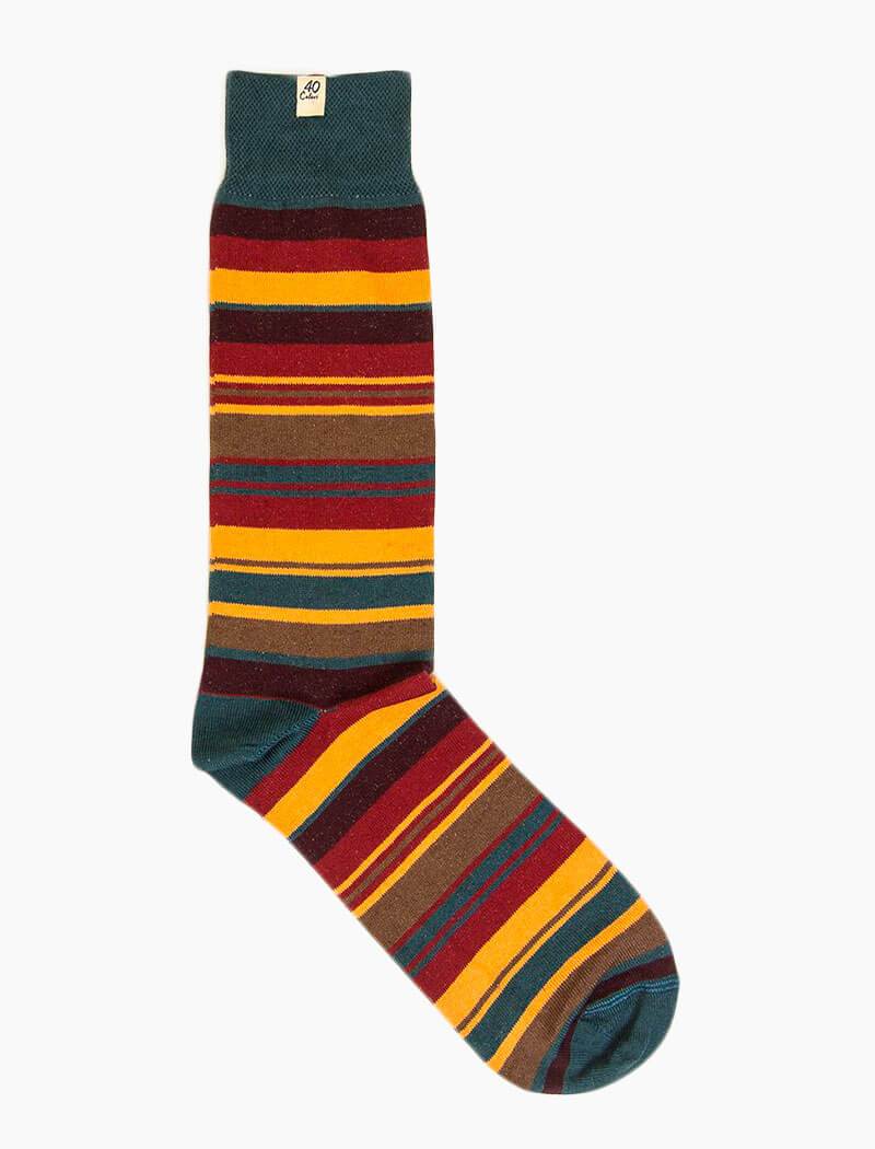 Petrol Blue Multi Striped Linen & Organic Cotton Socks | 40 Colori 