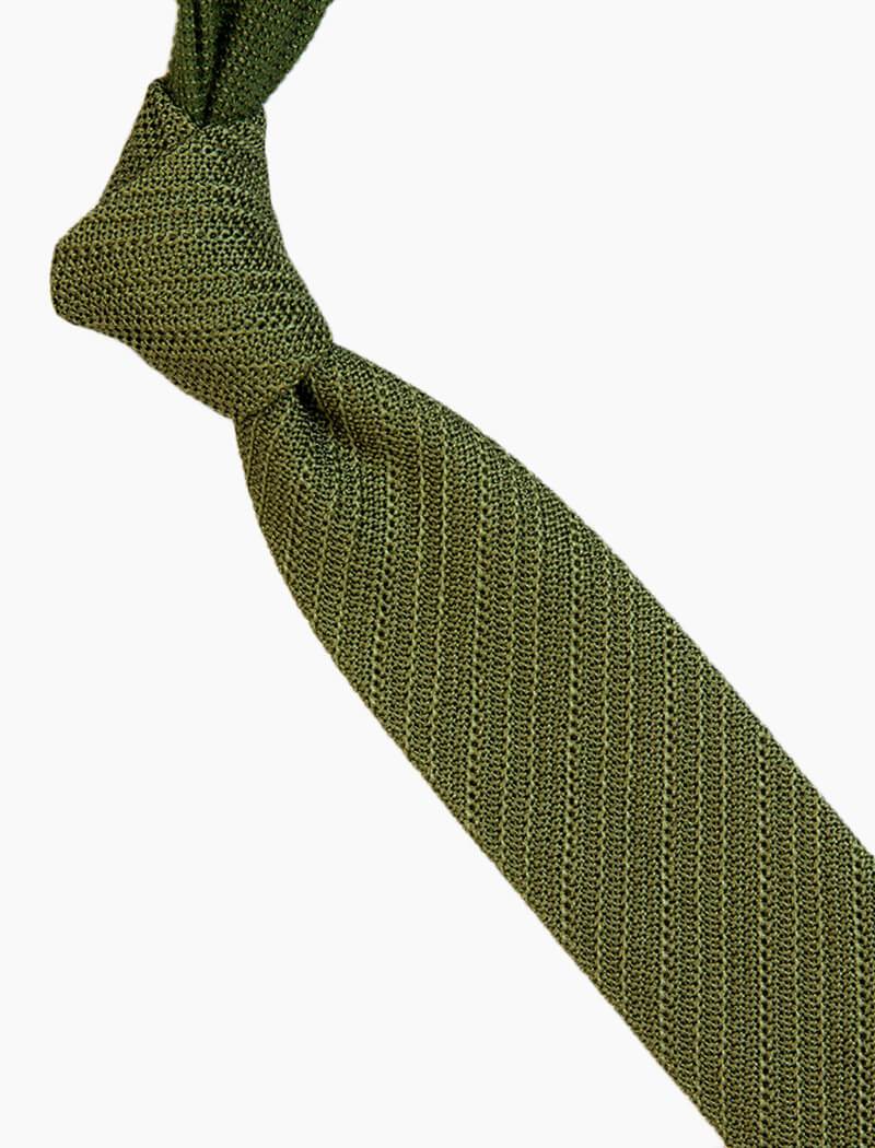 Olive Green Solid Diagonal Striped Silk Knitted Tie | 40 Colori