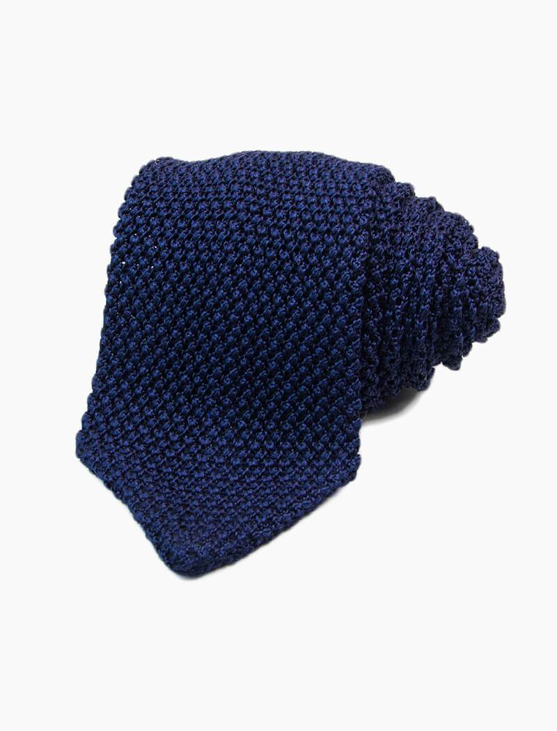 Navy Pointed Jacquard Knitted Tie | 40 Colori