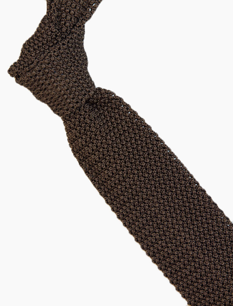 Brown Pointed Jacquard Silk Knitted Tie | 40 Colori Made in Italy Menswear