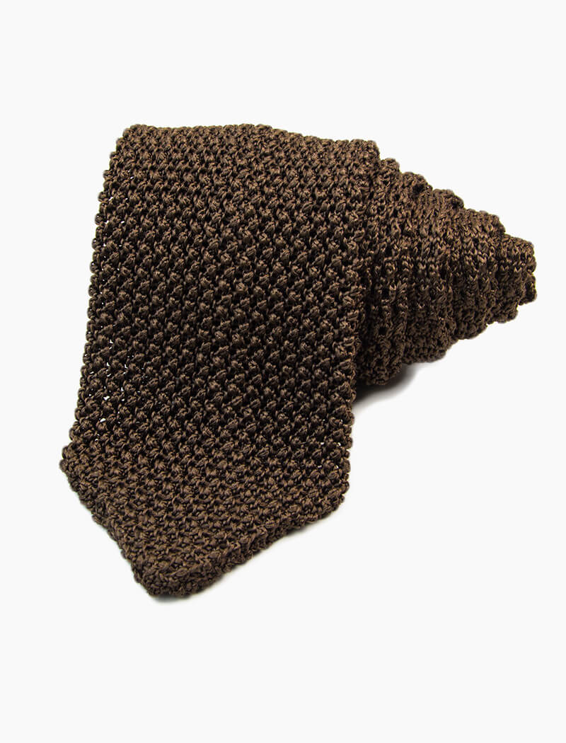 Brown Pointed Jacquard Silk Knitted Tie | 40 Colori Made in Italy Menswear