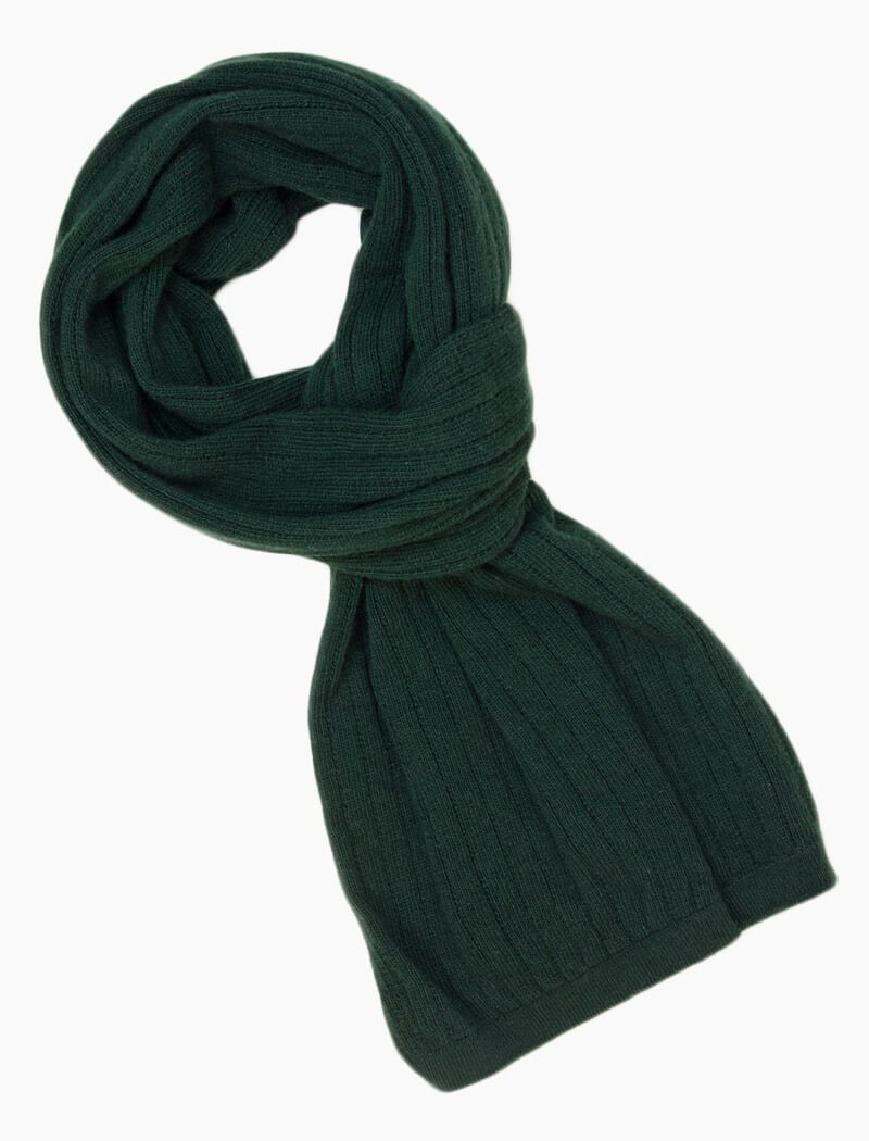 Dark Green Solid Wide Ribbed Knitted Wool & Cashmere Scarf | 40 Colori